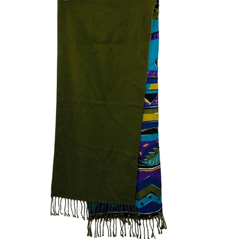 Double Sided Multicolored Colorful scarf satin shawl Wool Wrap Scarf Long - Picture 4 of 4